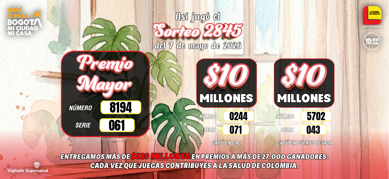 Ultimo sorteo Lotería de Bogotá