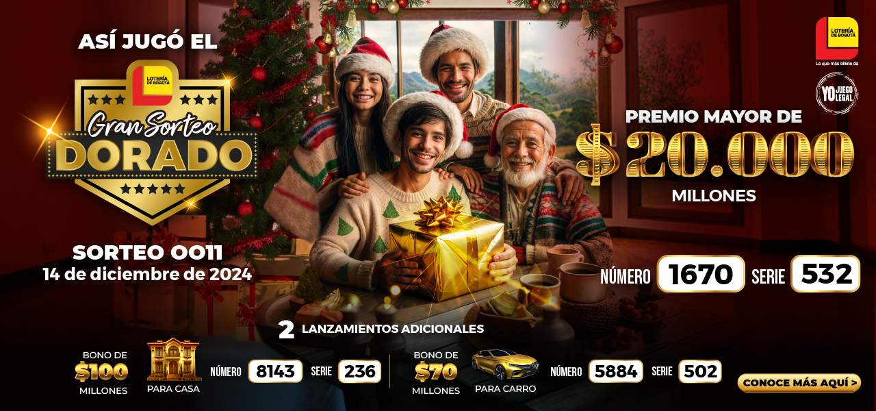 Ganadores Sorteo 0011 del 14 de diciembre de 2024- Lotería de Bogotá